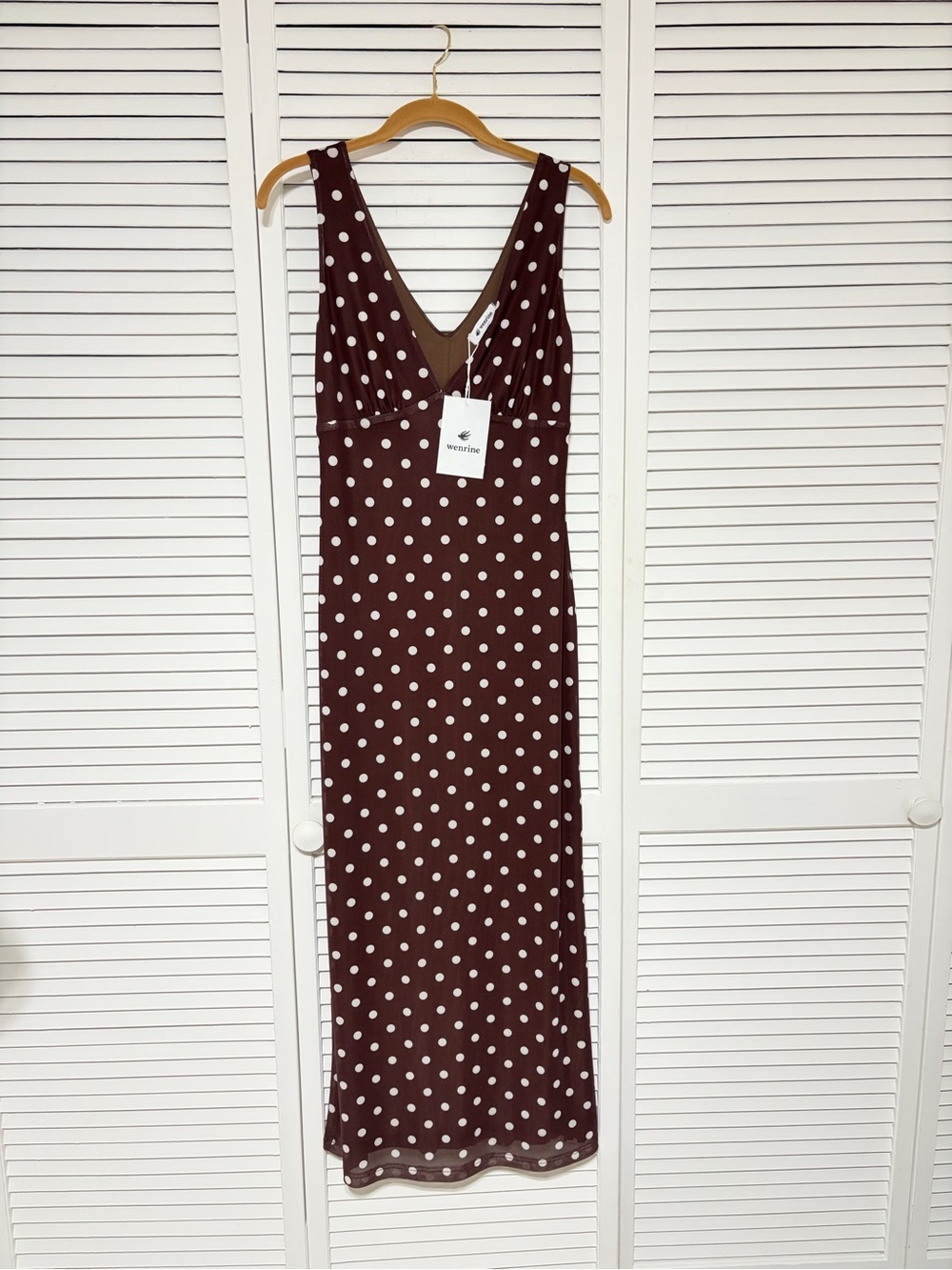 Polka Dot V-Neck Maxi Dress in Brown